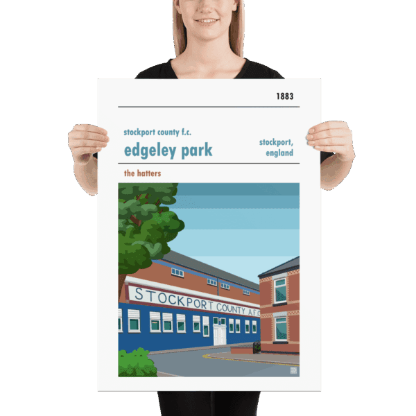Large football poster of Stockport County FC and Edgeley Park
