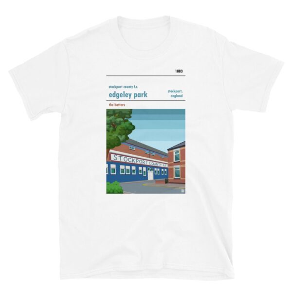 White t-shirt of Stockport County FC and Edgeley Park