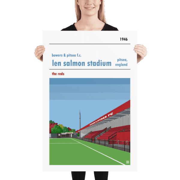 Huge football poster of Bowers & Pitsea FC and the Len Salmon Stadium