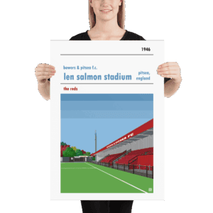 Large football poster of Bowers & Pitsea FC and the Len Salmon Stadium