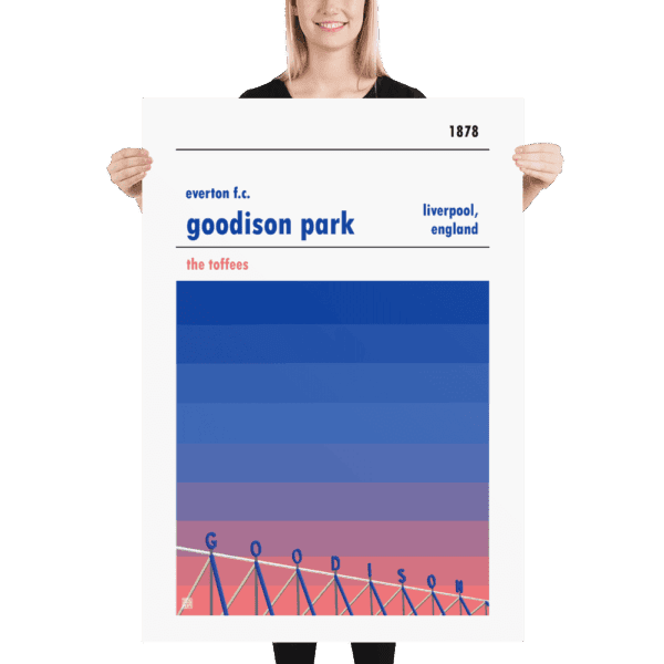 Massive football poster of Everton and Goodison Park sunset