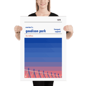 Large football poster of Everton and Goodison Park sunset