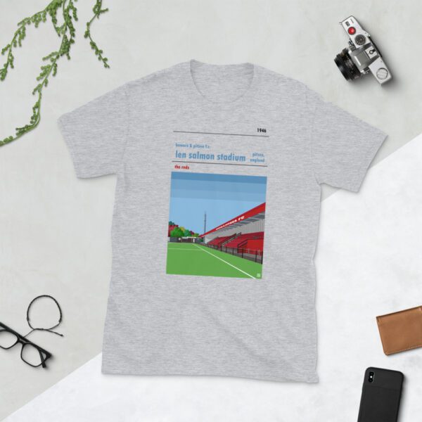 Hipster grey t-shirt of Bowers & Pitsea FC and the Len Salmon Stadium