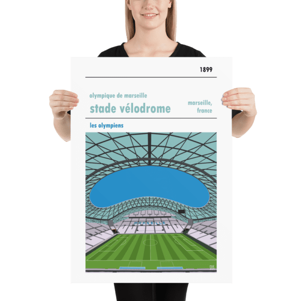 Large football poster of Olympique de Marseille and Stade Velodrome