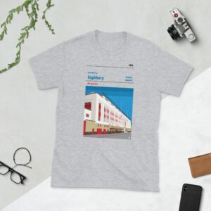 Hipster grey Arsenal and Highbury East Stand t-shirt