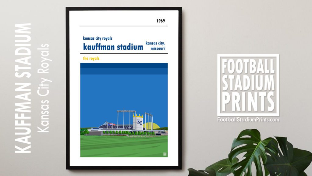 Framed baseball print of Kansas City Royals and the Kauffman Stadium