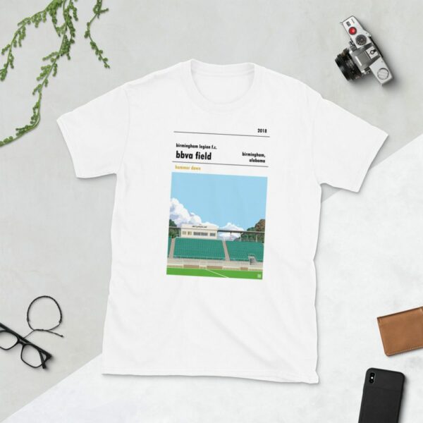 White Birmingham Legion and BBVA Field t-shirt