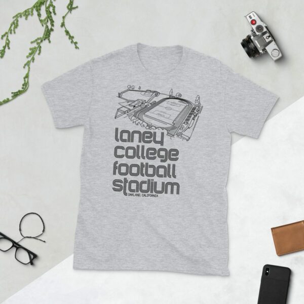 Gray Oakland Roots SC and Laney College Football stadium T-Shirt