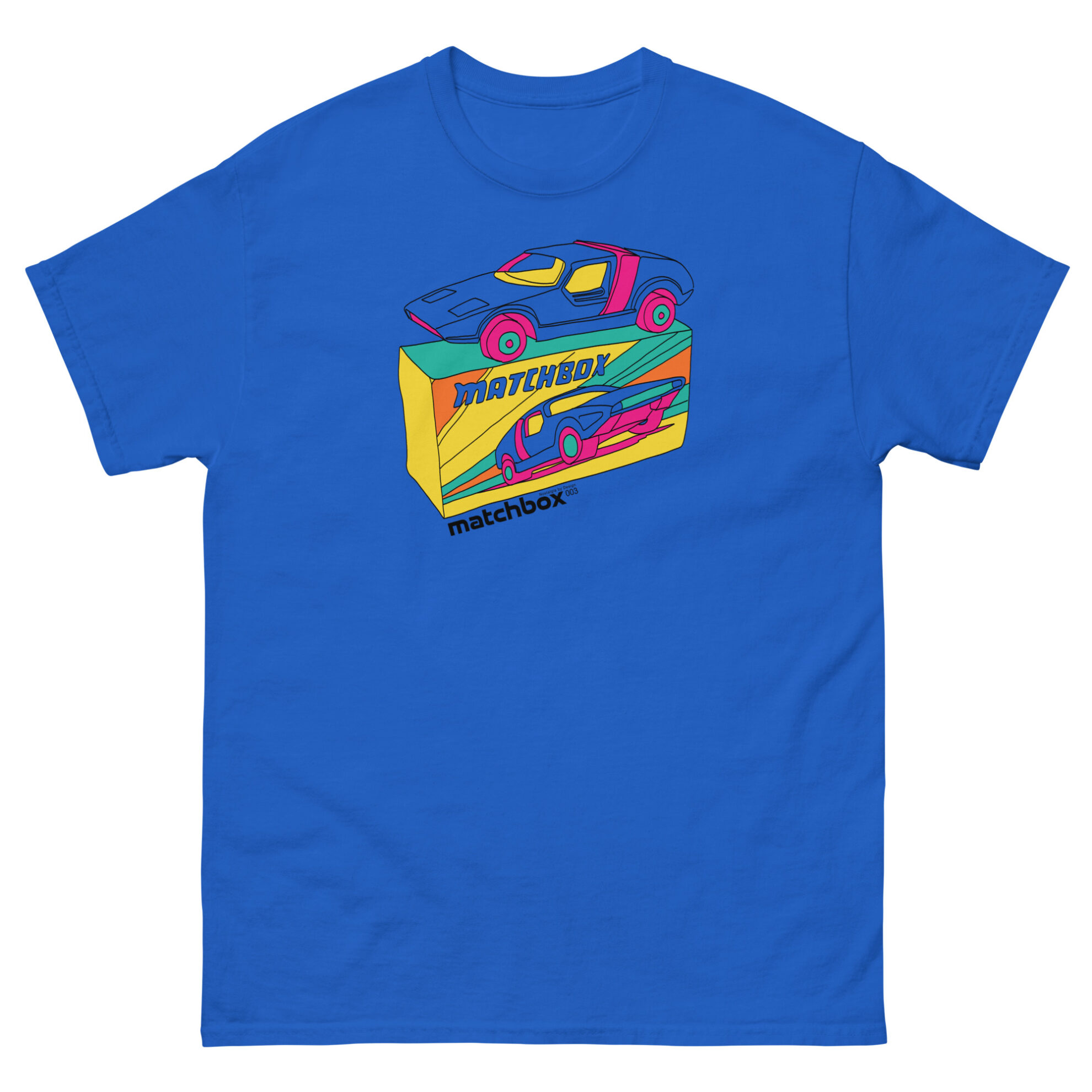 Royal blue retro matchbox car t-shirt by Nostalgia by Design for Football Stadium Prints