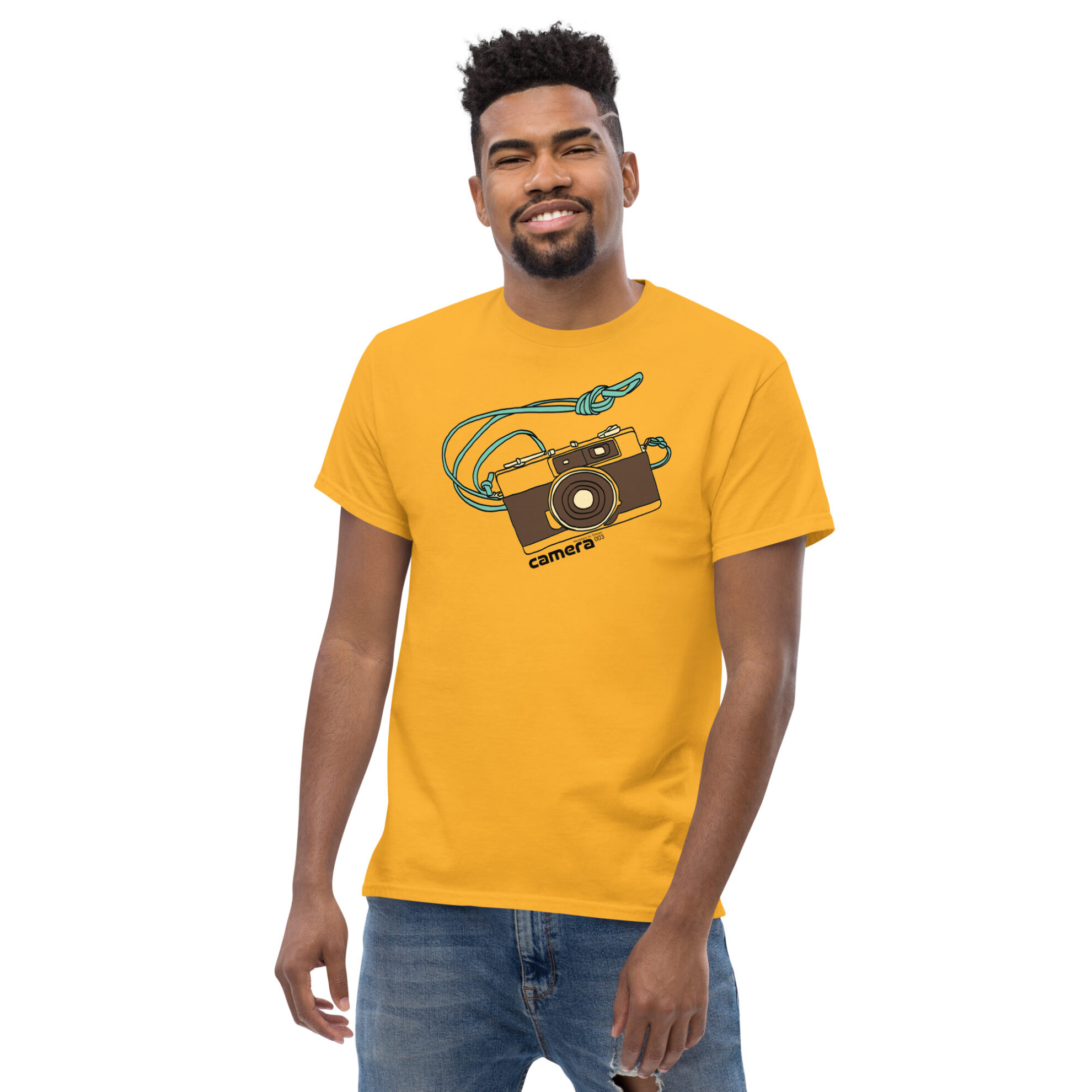 Gold Retro Camera T-Shirt by Nostalgia by Design for Football Stadium Prints