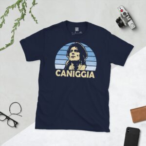 Navy T-Shirt: Claudio Caniggia Argentina T-Shirt in Navy – Light Blue Sunburst Design with CANIGGIA Lettering