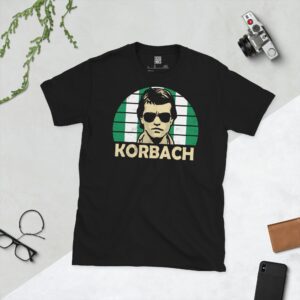 Black T-Shirt: Fritz Korbach PEC Zwolle T-Shirt in Black β Green and White Sunburst Design with KORBACH Lettering
