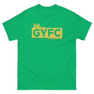 A green GYFC 50 year anniversary tee