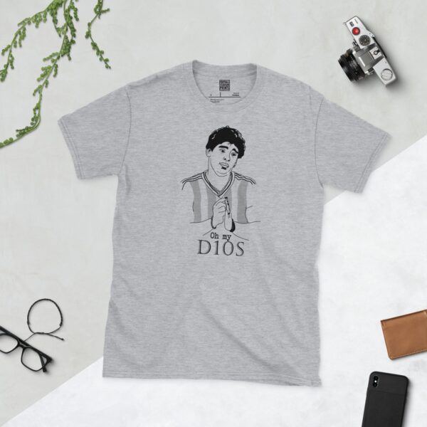 Diego Maradona Argentina T-Shirt in Sports Grey – Line Art of Maradona Praying with "Oh My D10S" Text