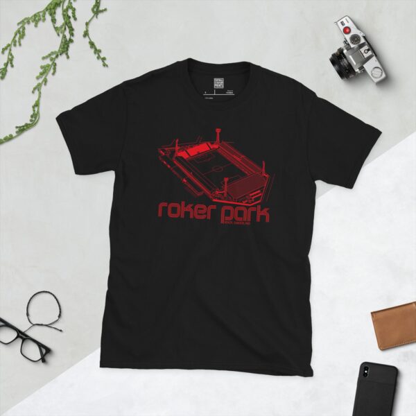 Roker Park Sunderland AFC T-Shirt in Black – Isometric Stadium Graphic with Triple-Line "ROKER PARK" Text