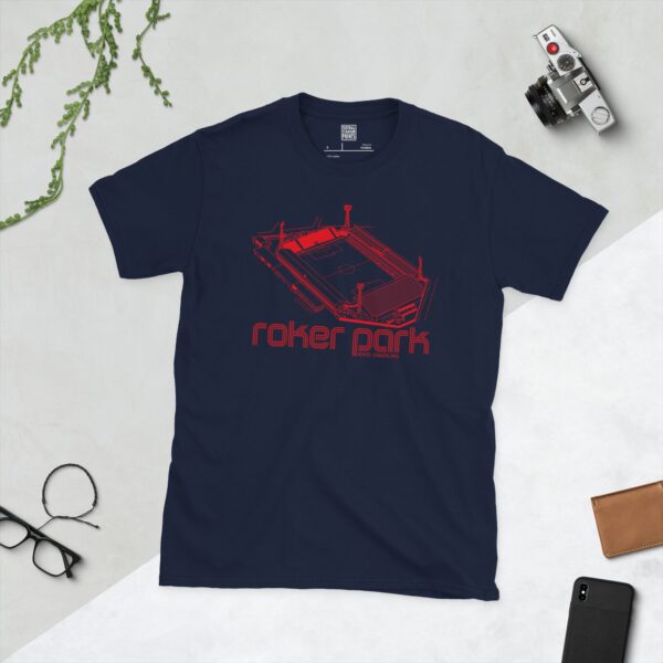 Roker Park Sunderland AFC T-Shirt in Navy – Isometric Stadium Graphic with Triple-Line "ROKER PARK" Text