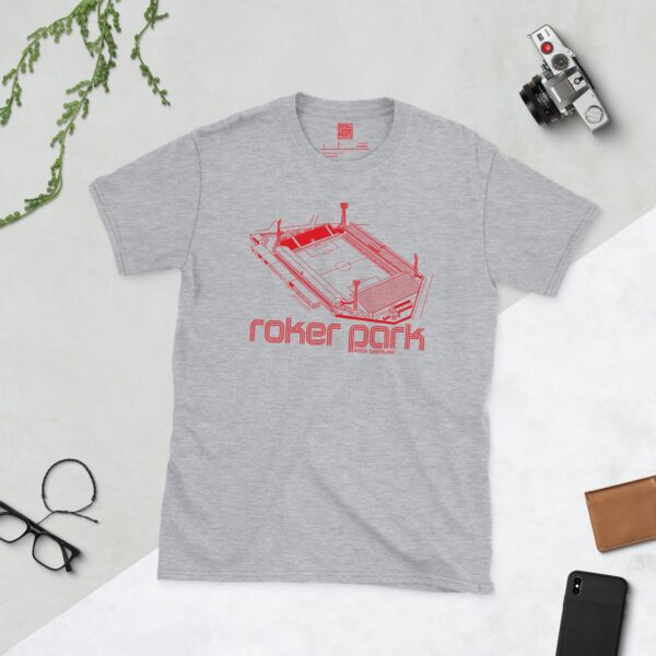 Roker Park Sunderland AFC T-Shirt in Sports Grey – Isometric Stadium Graphic with Triple-Line "ROKER PARK" Text