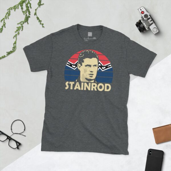 Dark Heather T-Shirt: Simon Stainrod Falkirk FC T-Shirt in Dark Heather – Navy Blue 1990s Kit Design with STAINROD Lettering