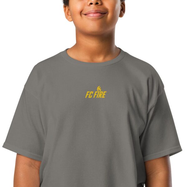 Charcoal FC Fire embroidered gold logo t-shirt – premium football tee for ages 12-18