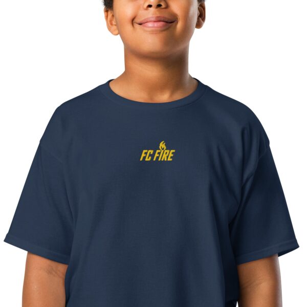 Navy FC Fire embroidered gold logo t-shirt – premium football tee for ages 12-18