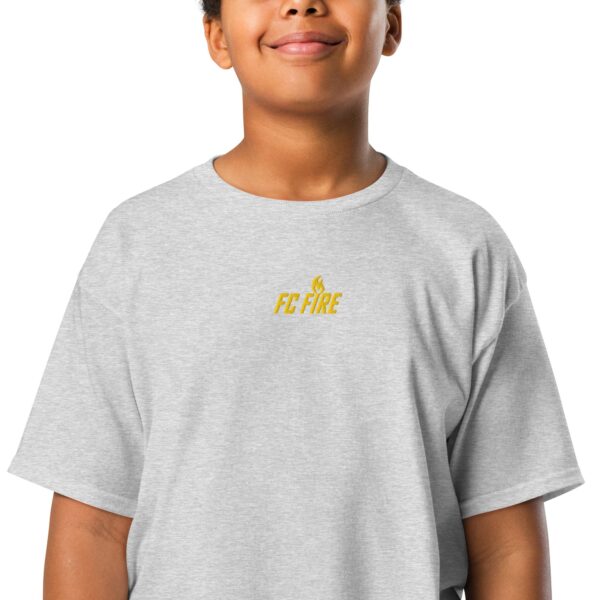 Sports grey FC Fire embroidered gold logo t-shirt – premium football tee for ages 12-18