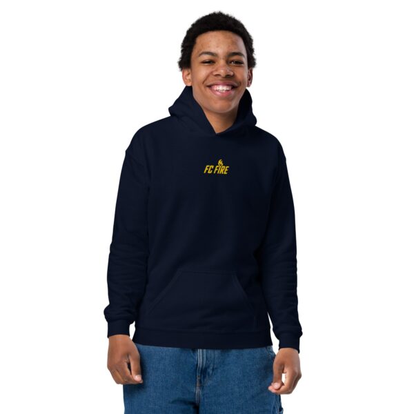 Navy blue youth football hoodie with embroidered FC Fire logo - Enfield brand