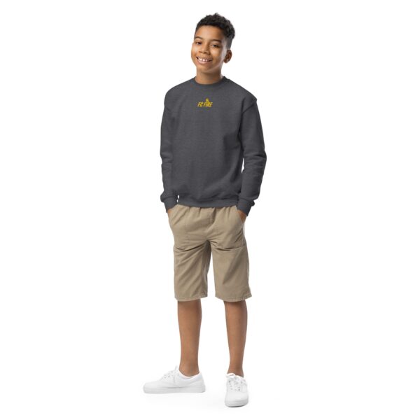 Dark heather FC Fire youth football sweatshirt with embroidered logo – UK-made crewneck for juniors