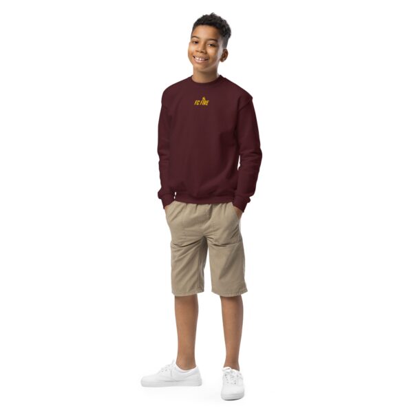 Maroon FC Fire youth football sweatshirt with embroidered logo – UK-made crewneck for juniors