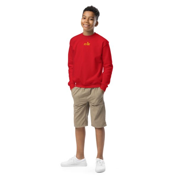 Red FC Fire youth football sweatshirt with embroidered logo – UK-made crewneck for juniors