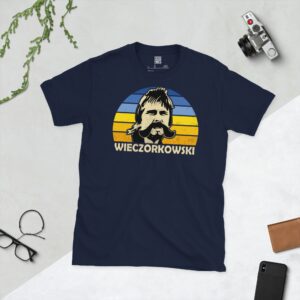 Celebrate San Diego Sockers legend Gert Wieczorkowski with this navy blue tee. It features a striking blue and yellow sunburst design with "WIECZORKOWSKI" written under the main graphic.