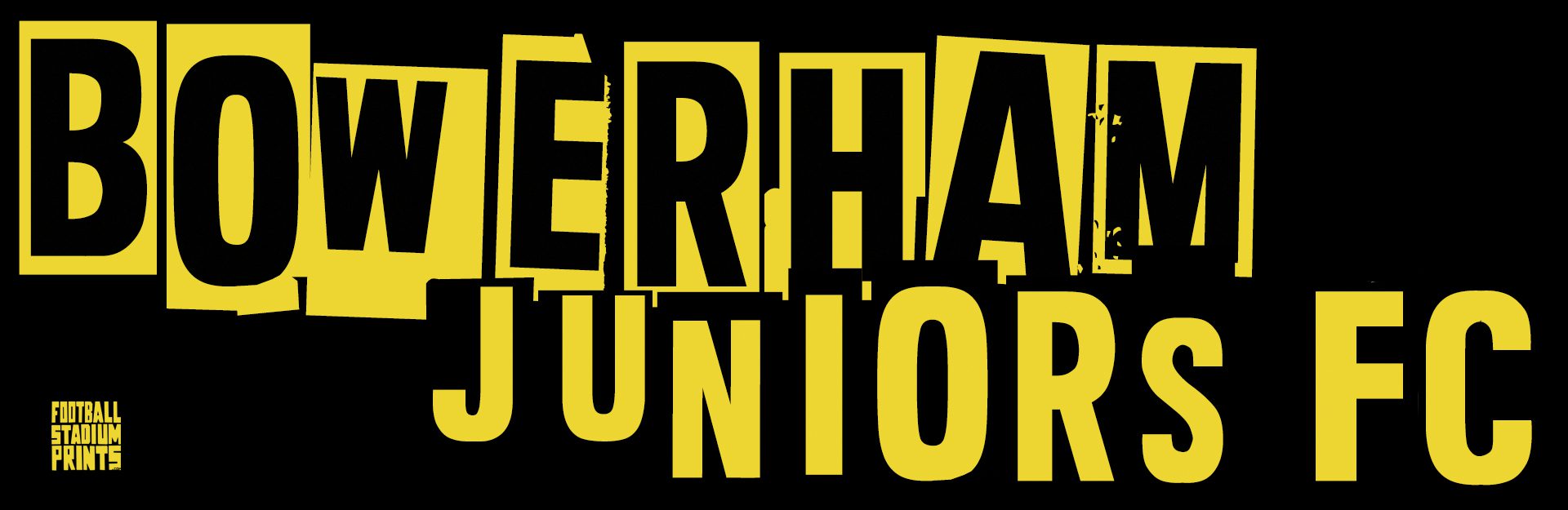a black and yellow banner for our Bowerham Juniors FC t-shirt category