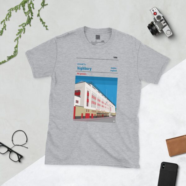 A sports grey t-shirt of the old East Stand of Arsenal FC's former home of Highbury
