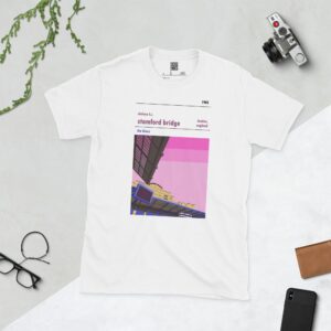 A white t-shirt of Chelsea FC's Stamford Bridge