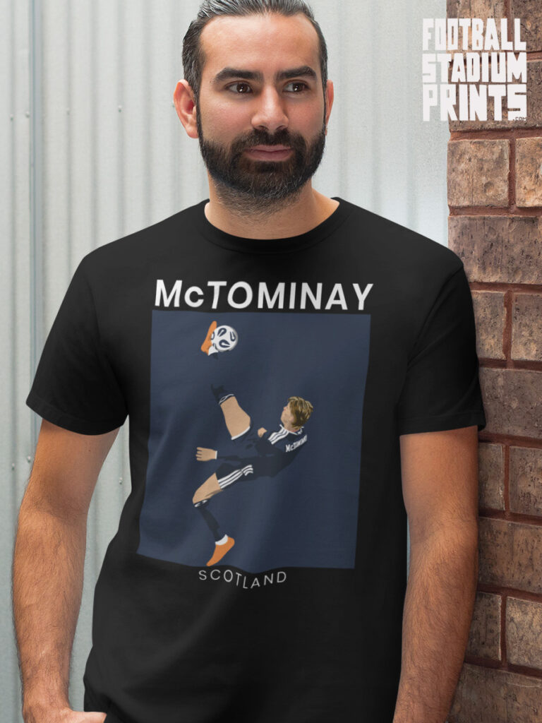Scott McTominay Scotland goal t-shirt - iconic overhead kick World Cup qualifying tribute tee.