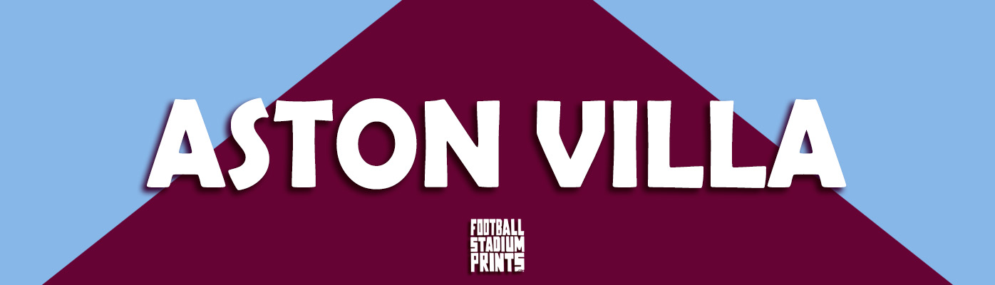 Aston Villa official category banner featuring the club's traditional claret and blue colors for t-shirts and stadium art.