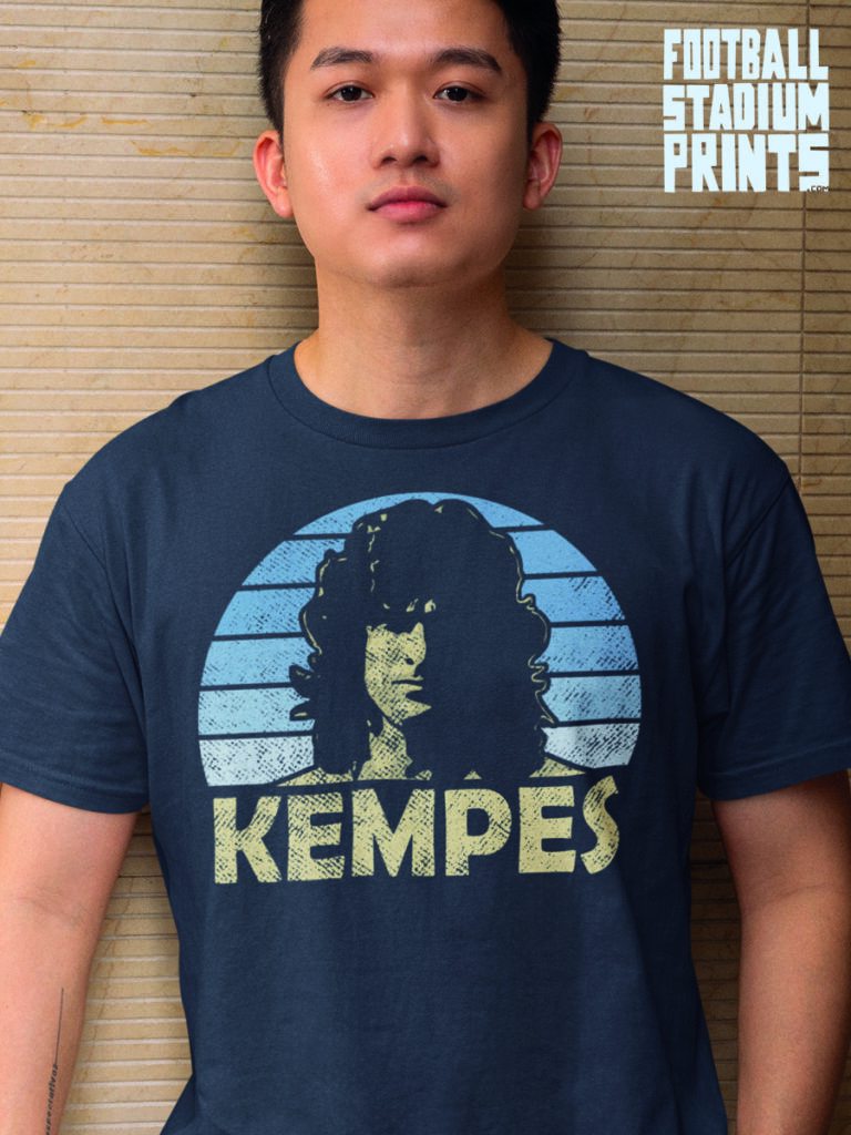 Mario Kempes Argentina football legend t-shirt in navy blue for fans of classic international football.