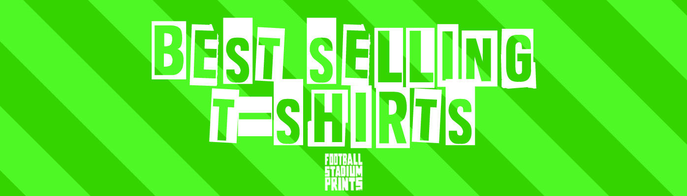 Collection of best-selling retro football t-shirts featuring iconic player designs and stadium graphics on premium cotton tees.
