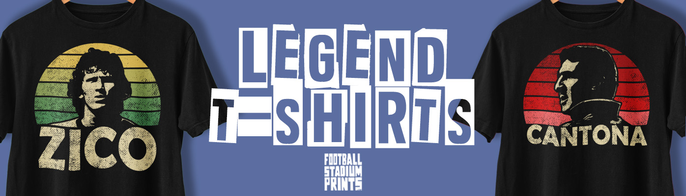 Retro football legends T-shirts featuring Zico and Eric Cantona designs on black cotton tees.